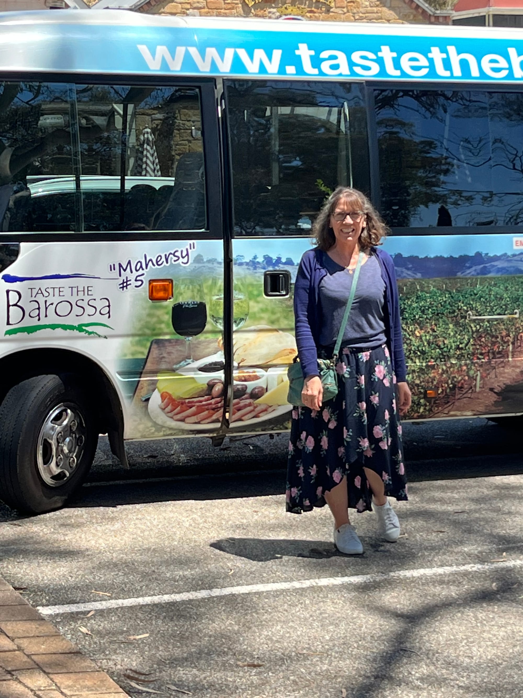 Melaine by the tour bus, Barossa Valley Wine Tour, South Australia
